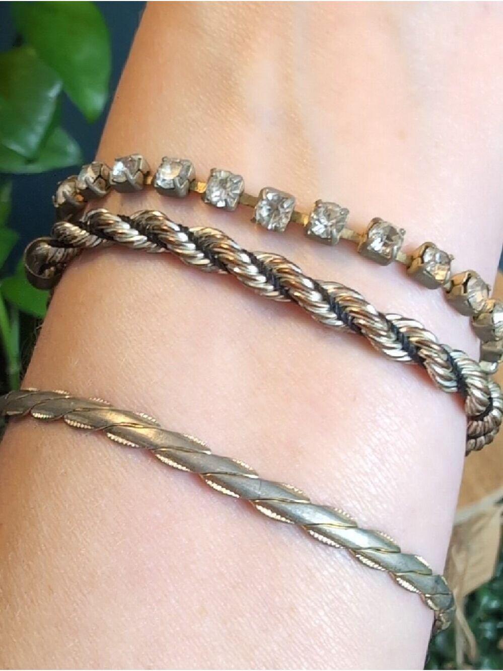Vtg Unique Twisted Rope , Bangle & Crystal Bracelet Trio